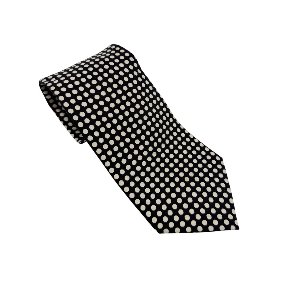 Lauren Ralph Lauren Silk Polka Dot Tie Black White Hand Finished Made in USA Vtg
